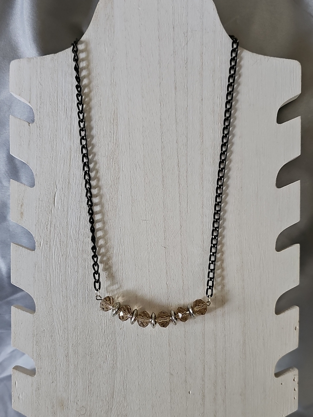 Black Chain Necklace with Champagne Faceted Beads